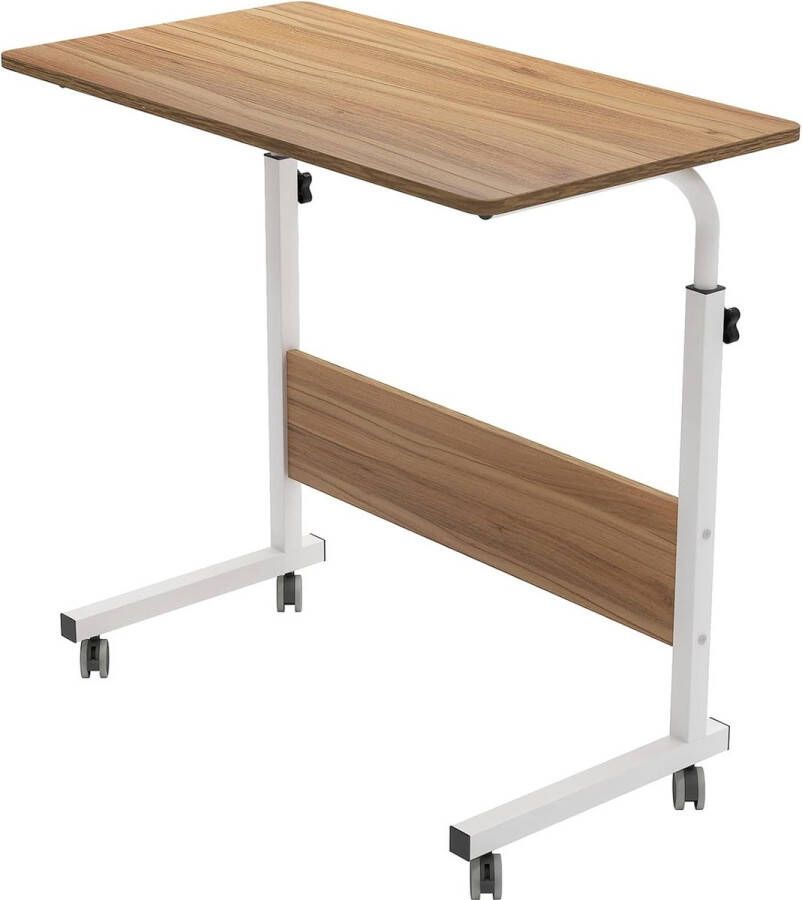 In hoogte verstelbaar laptoptafel laptopstandaard computertafel met wieltjes mobiele bijzettafel verzorgingstafel voor bed en bank 80 x 40 x 71-90 cm