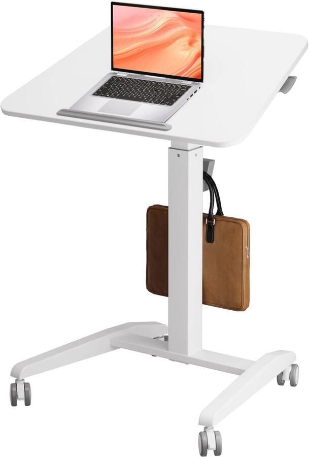 In hoogte verstelbaar mobiel stabureau met 90° kantelbaar blad draagbaar staand bureau met wielen voor thuiskantoor