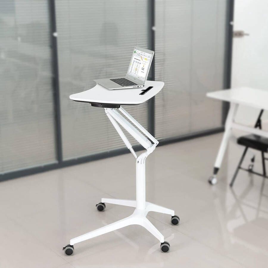 In hoogte verstelbaar sta-bureau laptoptafel verrijdbaar met wielen ook geschikt als zitbureau wit LAD02WT