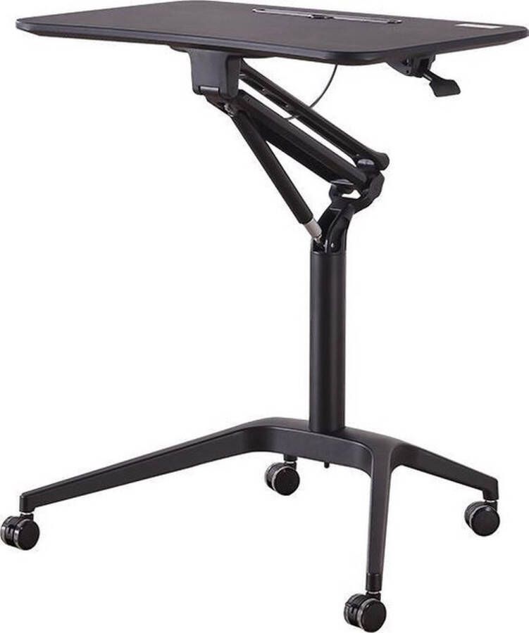 In hoogte verstelbaar sta-bureau laptoptafel verrijdbaar met wielen ook geschikt als zitbureau zwart