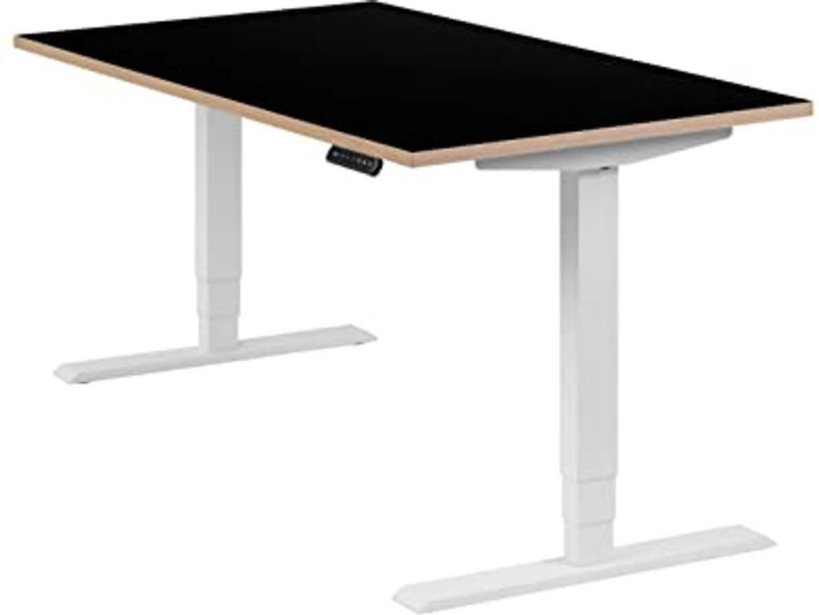 In hoogte verstelbare bureau met geheugenfunctie Witte desk met zwart tafelblad 140 x 80 cm