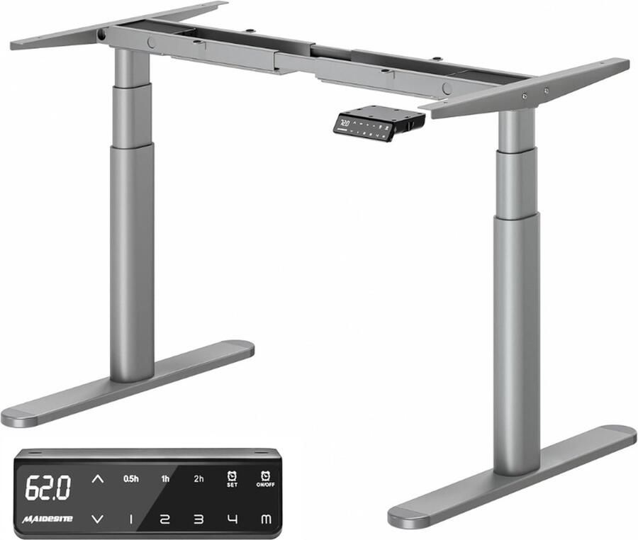 In Hoogte Verstelbare Bureau TH2 Plus Art Elektrisch Bureau met 2 Krachtige Motoren Elegante Ovale Tafelframe 4 Geheugenhoogtes en Botsbeveiliging Grijs