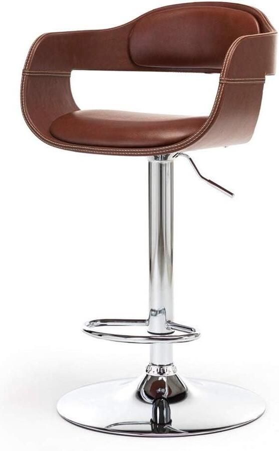 In hoogte verstelbare draaibare barkruk met rugleuning en armleuningen van kunstleer geschikt voor bars en keukens bruin Barkruk
