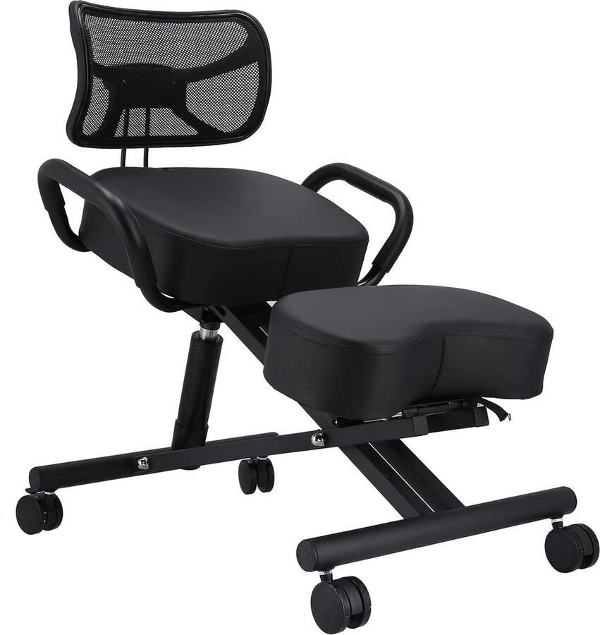In hoogte verstelbare ergonomische ademende rugleuning knielende stoel met lederen kussen Verbeter Uw Houding Schuine Zitting Verstelbare Kruk Thuis en op Kantoor 74x46x90cm