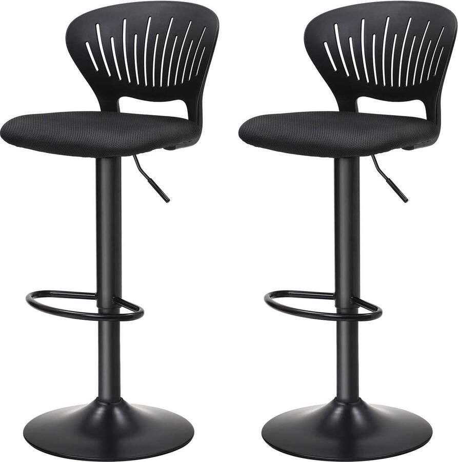 In hoogte verstelbare kinderstoel barkruk met gebogen rugleuning 2 stuks zwart canvas LJB04BK Barkruk