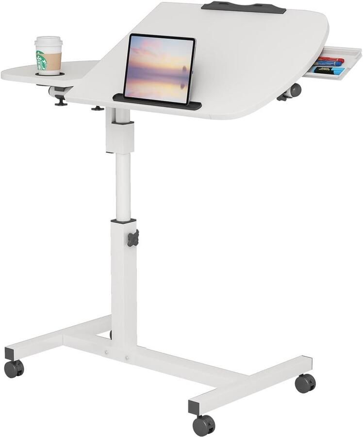 In hoogte verstelbare laptopbijzettafel met wielen Opvouwbaar en mobiel bureau voor kleine ruimtes