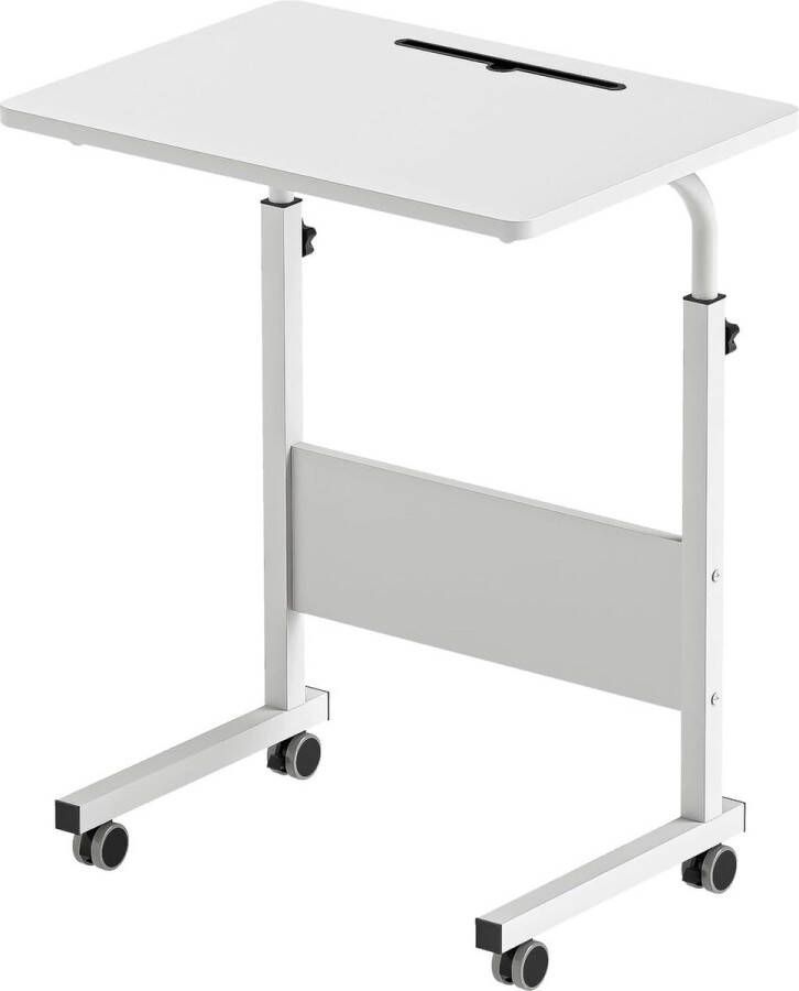 In hoogte verstelbare laptoptafel computerbureau met tabletsleuf 60 x 40 cm pc-tafel salontafel verzorgingstafel bijzettafel op wielen wit