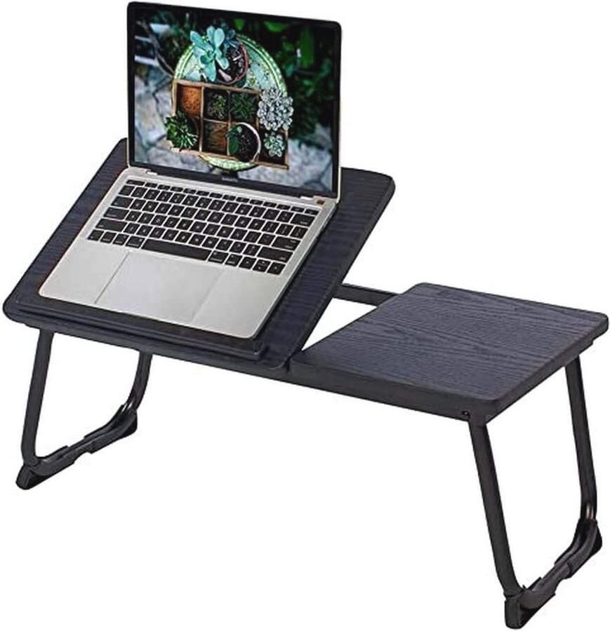 In hoogte verstelbare Laptoptafel voor Bed of Bank Inklapbare Bedtafel voor Ontbijt Tablet en Boeken 65x30x27.5cm Zwart