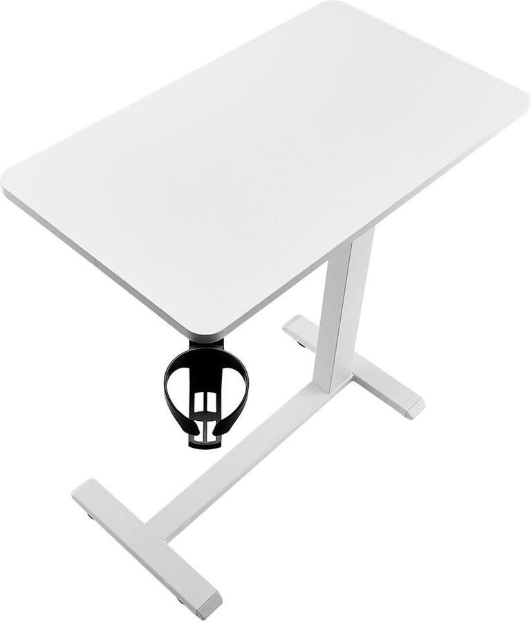 In Hoogte Verstelbare Mobiele Bijzettafel met 4 Wielen Veelzijdige Laptoptafel met Bekerhouder Draagbare Tafel voor Kantoor Werkkamer En Thuis In Wit