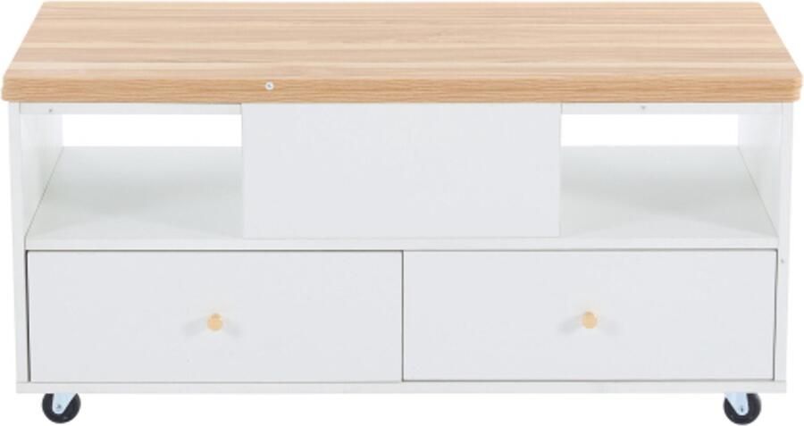 In hoogte verstelbare salontafel met klapfunctie en 4 lades 100 x 50 x 47 5 cm hydraulisch hefbare tafel verrijdbare salontafel met universele wielen salontafel