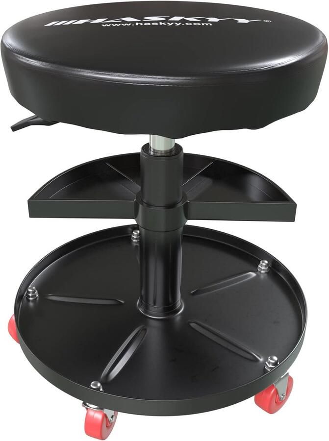 In hoogte verstelbare werkplaatskruk met wieltjes en draaibaarheid Ø 38 5 cm 2 planken 390-520 mm