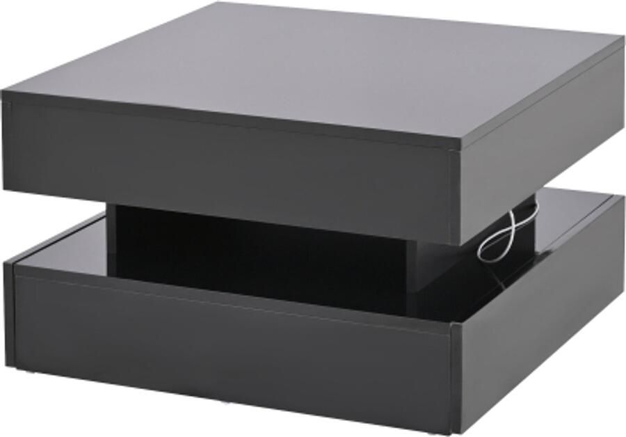 In hoogte verstelbare woonkamer tafel bijzettafel hoogglans salontafel met LED 2 lades geometrisch design verborgen opbergruimte zwart 65x65x38 5 cm