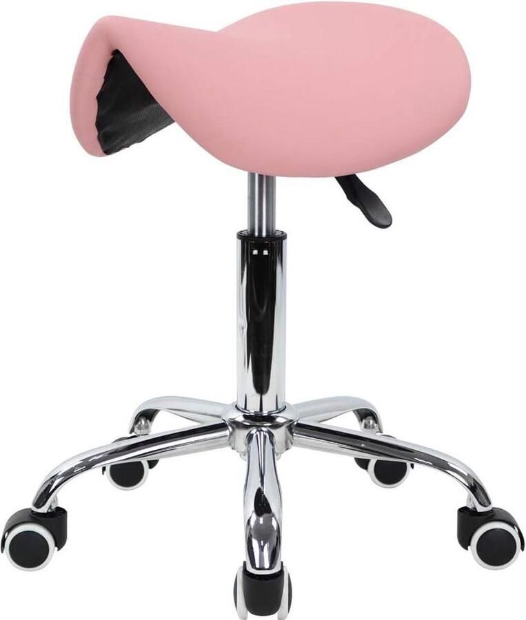 In hoogte verstelbare zwenkbare werkkruk Rol kruk met zadelzitting roze Kruk