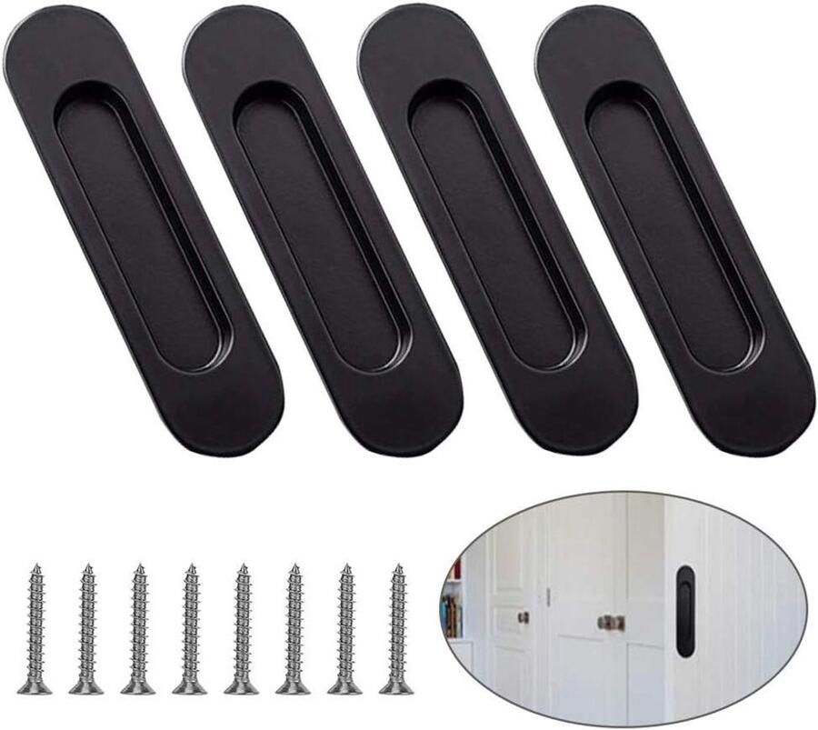 Inbouw handvat 4 stuks ovale verzonken vingertrekgrepen zwart voor deurladen en kasten