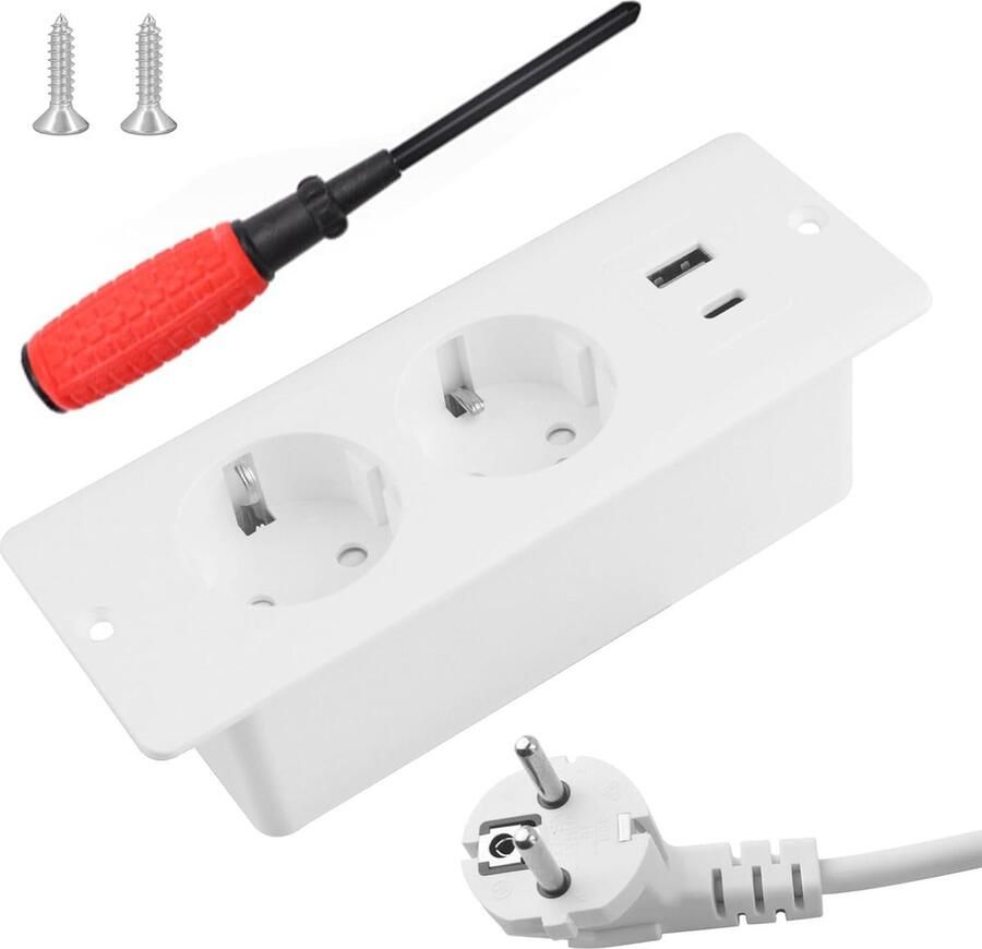 Inbouw Tafelstopcontact met USB en Type C PD Intrekbaar Tafelstopcontact voor Bureaus en Keukens 1 5 M Kabel Witte Kleur
