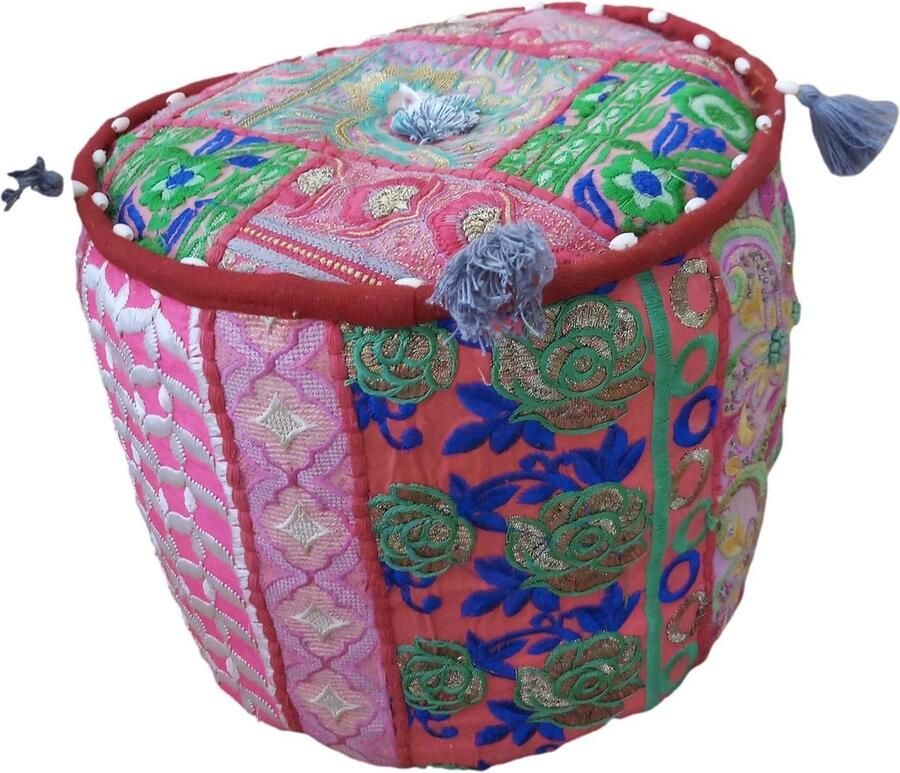 Indiase Boheemse Stijl Ottomaanse Poef Decor Vloer Kussen Patchwork Stoel ROOD