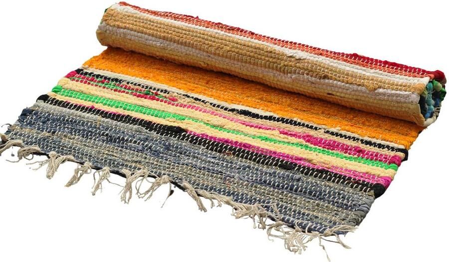 Indiase Recyclagetapijt – 150x200cm – premium kwaliteit – Regenboogkleuren Gemaakt van gerecycleerde textielresten. Authentiek Duurzaam en Stijlvol - Foto 2