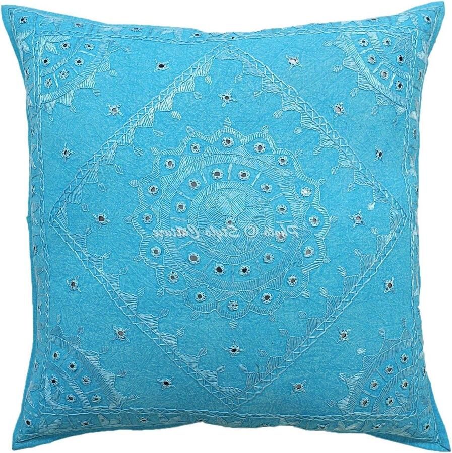 Indische Decoratieve Grote Kussenhoezen 60cm x 60cm Turkoois Geborduurd Katoen Home Decor Slaapbank Gooi Kussensloop Spiegel 60x60 cm Kussensloop
