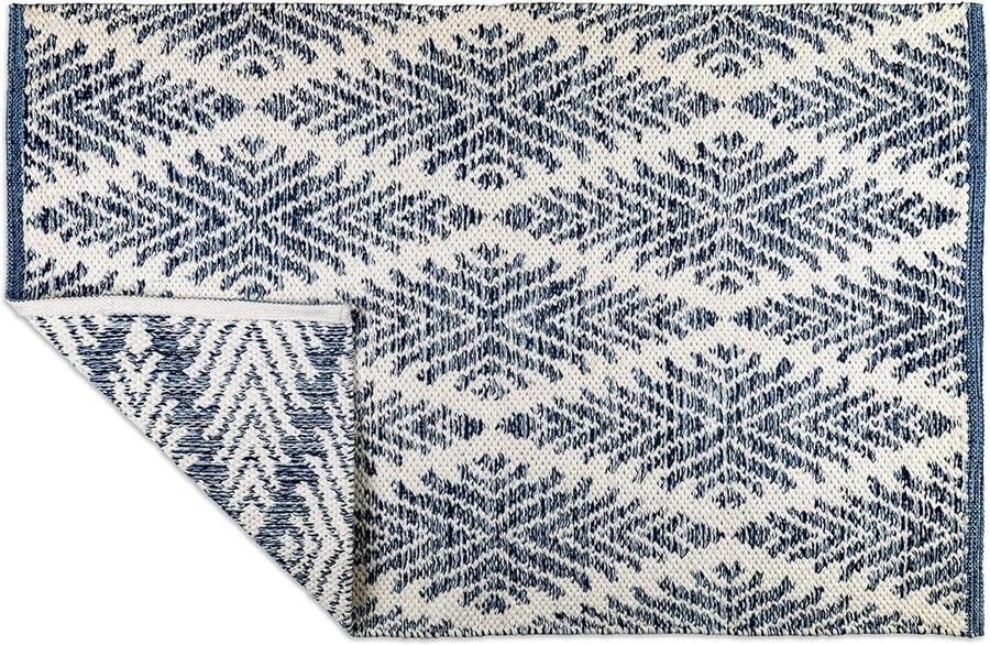 Indoor Flatweave katoen handloomed Yarn Dyed Woven Reversible Area Rug traditioneel Diamond Navy Blue 2x3