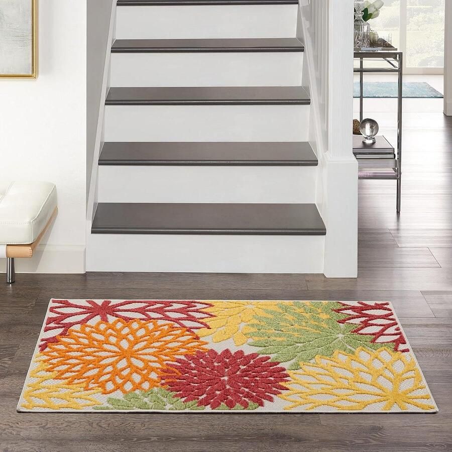 Aloha Indoor Outdoor Bloemen Rood Multi Gekleurd 2'8 x 4' Area Tapijt Weerbestendig Geschikt voor Binnen en Buiten