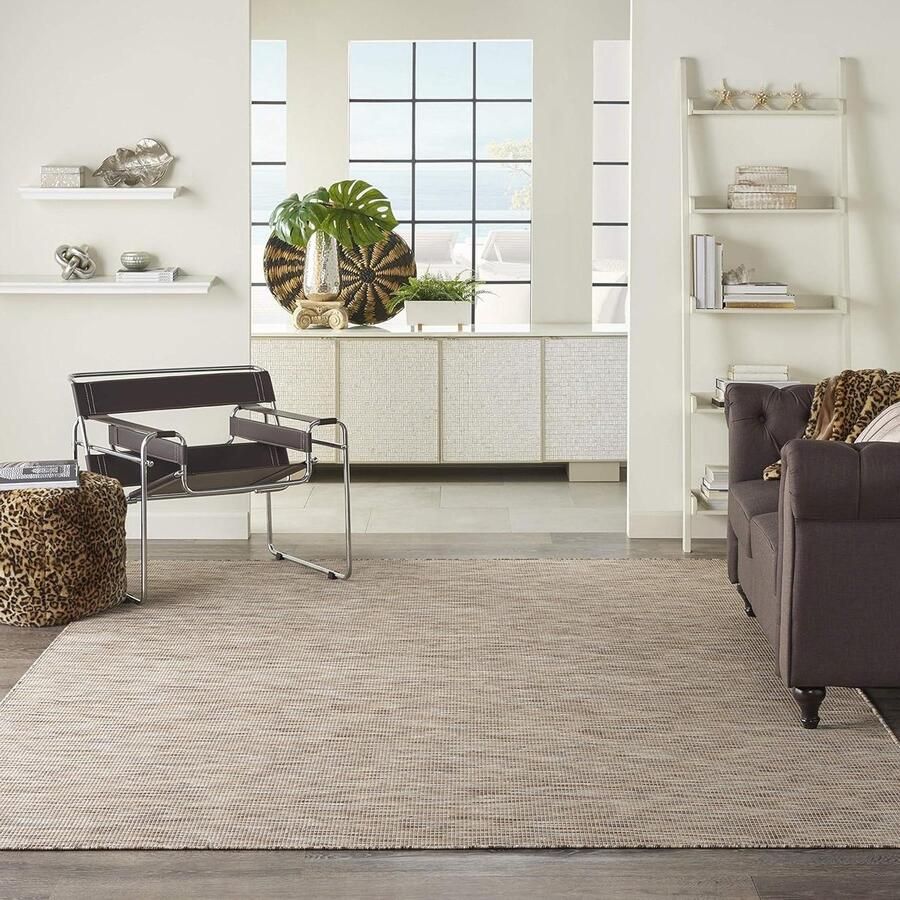Indoor Outdoor Solid Beige Area Rug- 5' x 7' Postiano