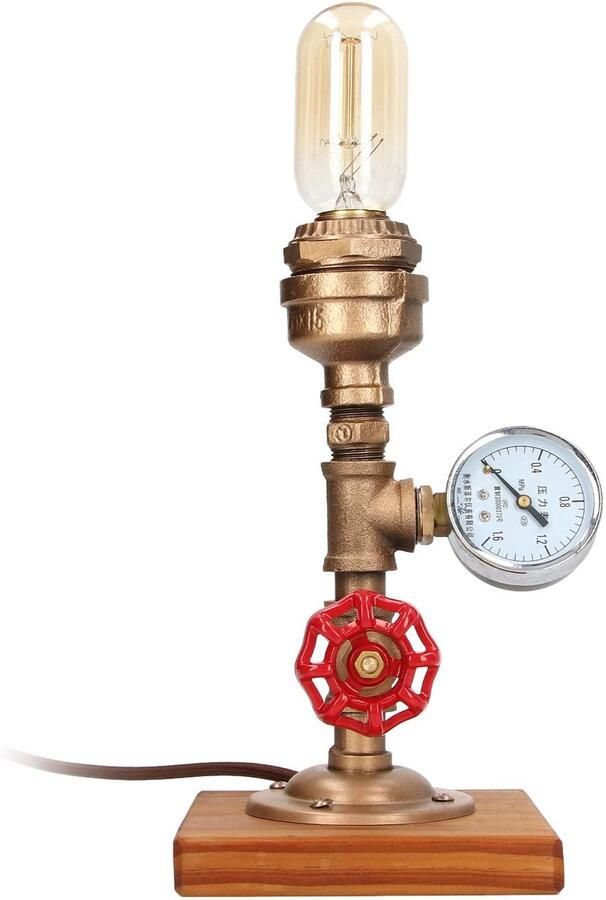Industrial Pipe Table Lamp Industrial Iron Retro Metal Hookah Base Desk Light Vintage Steampunk Table Lamp for Bed Bedroom Living Dining Room Cafe Bar Hallway Decor