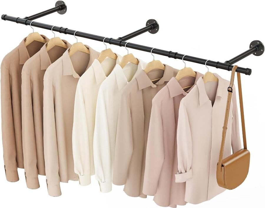 IndustriÃle kledingstangen 150 cm kledingstang wandmontage ruimtebesparende garderobe keukenrek eenvoudige montage wandhouder zwart