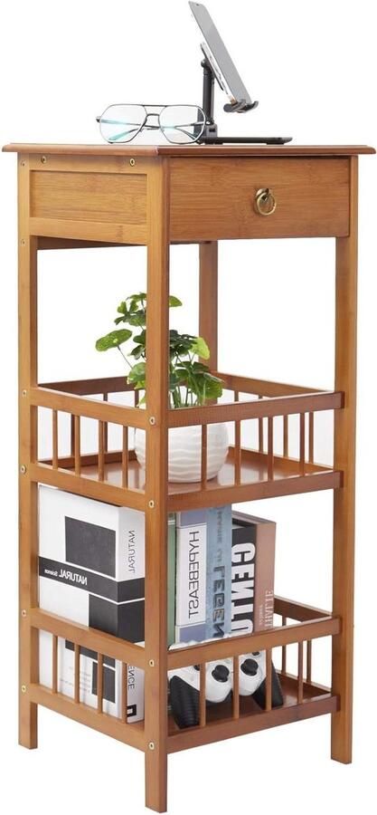 Industrieel Bamboe Nachtkastje Slaapkamer 1 stuk Walnoot Hout 30 x 30 x 78 cm