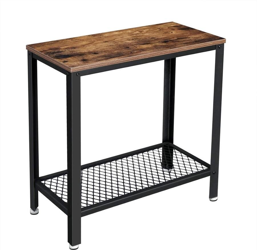 Industrieel Bijzettafeltje Einde Tafeltje Nachtkastje met Gaasplank Eenvoudige Montage Smal en Ruimtebesparend voor Woonkamer en Slaapkamer Staal 60 x 30 x 60 cm Rustiek Bruin LET31BX