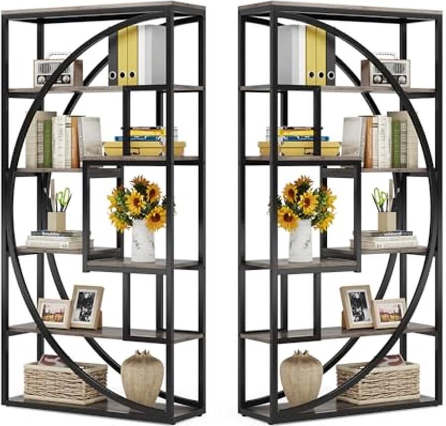 Industrieel Boekenkast met 5 Verdiepingen en 8 Open Opbergrekken Vintage Grijs 180 cm Hoog