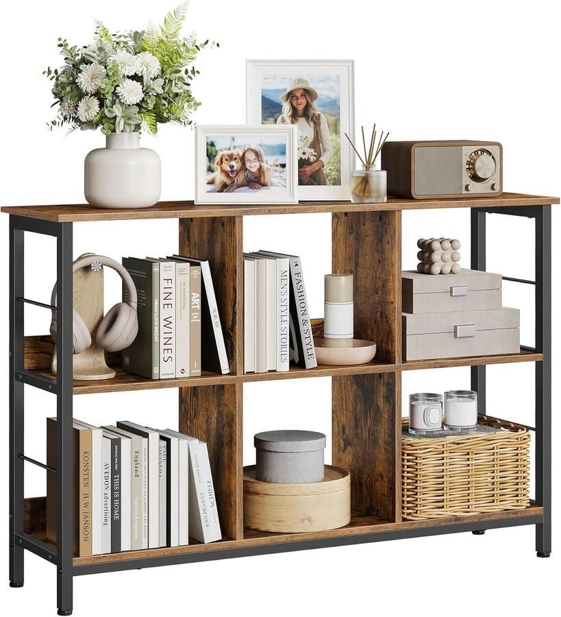 Industrieel boekenrek met 6 vakken voor kantoor en woonkamer 120 x 33 x 80 cm