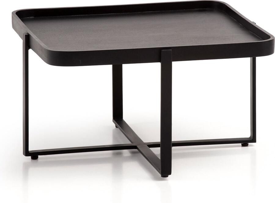 Rootz Living Rootz Industrieel Design Salontafel Vierkante Tafel Handgemaakt Mangohout Zwart Beschermende Lak In Hoogte Verstelbaar 5cm Metaaldikte 60cm x 60cm x 45cm