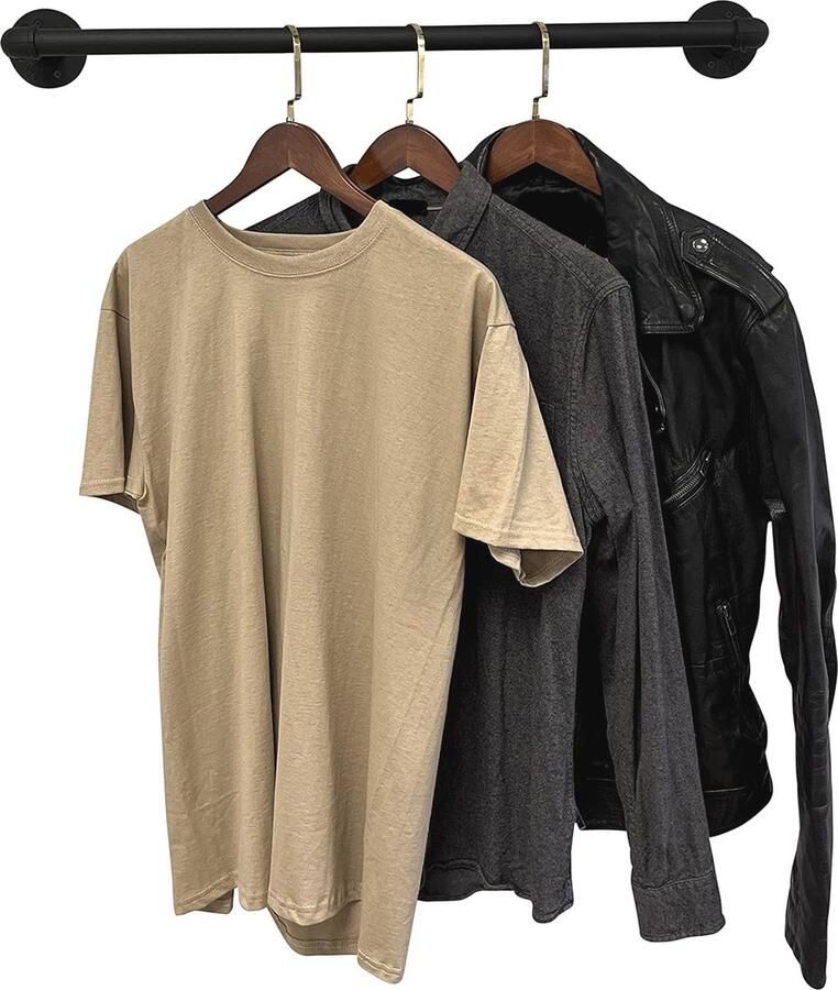 Industrieel Ontwerp Kledingstang voor Wandmontage 50 cm x 12 cm Zwart