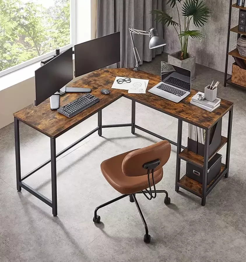 DesignMeubelsNL Industrieel hoekbureau L-vorm met opslagruimte