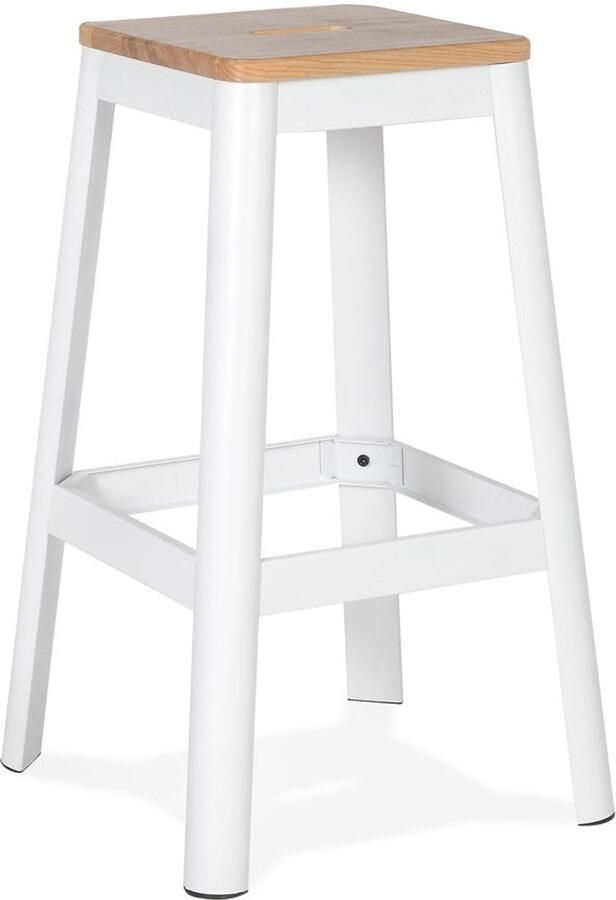 Industrieel Hoge Kruk Stoel Comfortabele Houten Zitting Metalen Basis 75cm