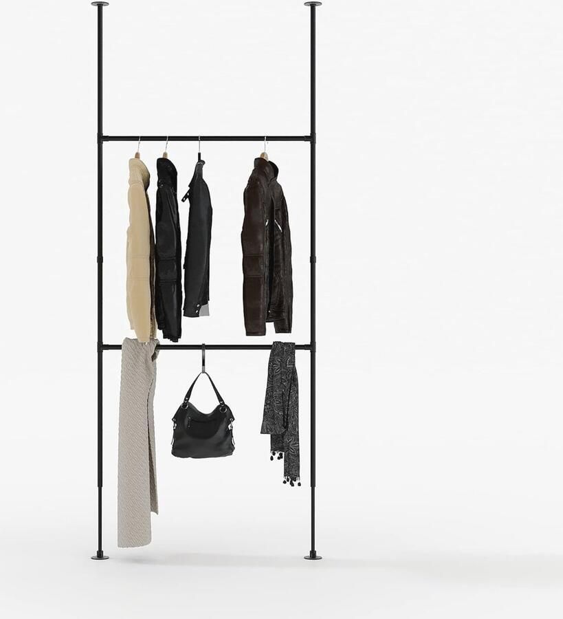 Industrieel Kledingrek en Ruimteverdeler Traploos Verstelbaar Kastsysteem voor Plafondhoogtes 86 98