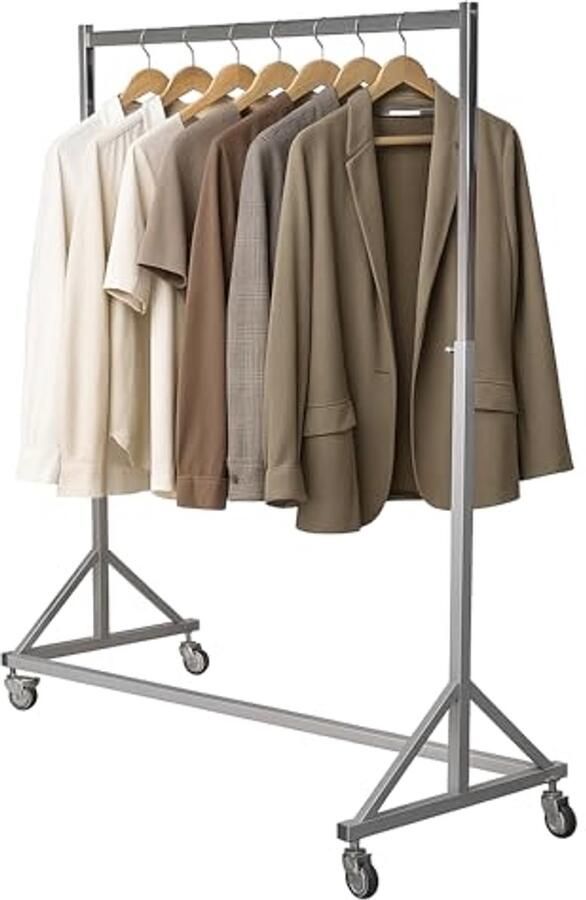 Industrieel Kledingrek Met Wielen Verstelbaar van 115-185 cm Capaciteit Tot 150 kg