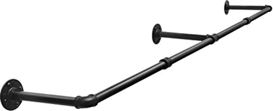 Industrieel Kledingrek voor Wandmontage Zwart 180 cm Afneembare Kledingstandaard