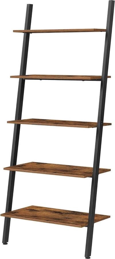 Industrieel Ladderrek Wandrek Voor woonkamer keuken en kantoor 5 niveaus Vintage bruin-zwart