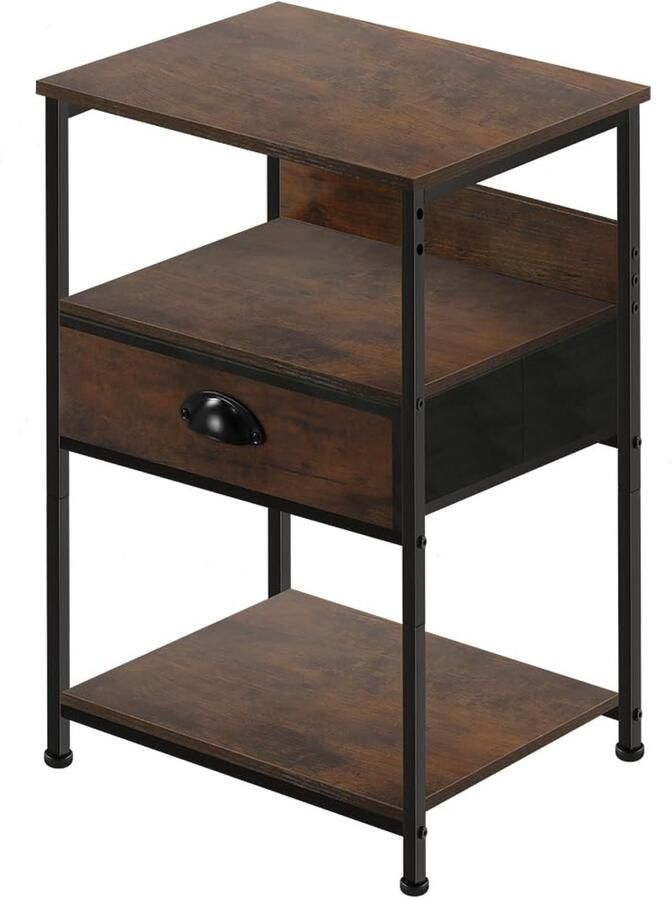Industrieel nachtkastje 3-laags opslag rustiek bruin