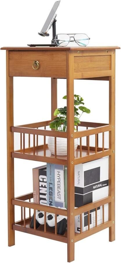 Industrieel Nachtkastje Bamboe Vintage Opbergrek 1 stuk Walnoot 30 x 30 x 78 cm