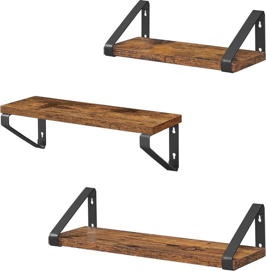 Industrieel Ontwerp Zwevende Wandplank Set van 3 Stabiele Plank voor Woonkamer Badkamer Keuken Vintage LWS33BX opbergrek
