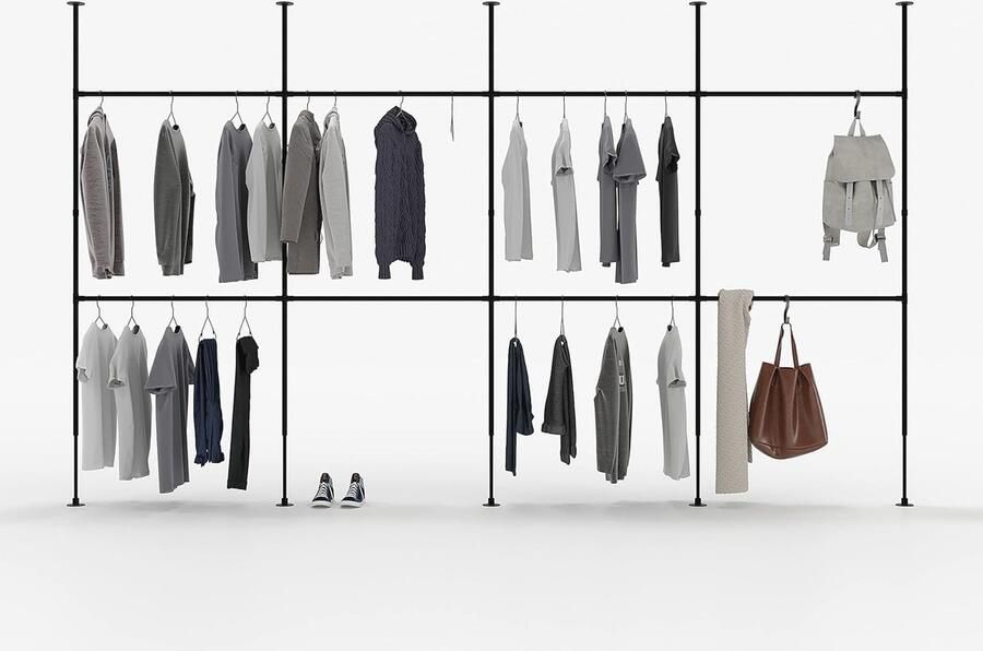 Industrieel Verstelbaar Kledingrek voor Plafondhoogtes van 86 tot 98 Multifunctioneel Kastorganisersysteem