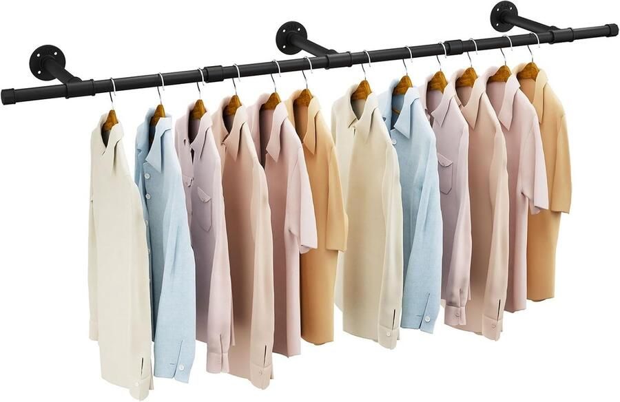 Industrieel wandgemonteerd kledingrek 156 cm zwarte kledingstang voor ruimtebesparing en multifunctioneel gebruik