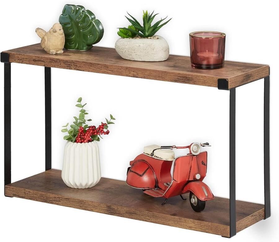 Industrieel Wandrek 2 planken HBD 27 x 48 x 155 cm Muurrek voor keuken Hangend rek van mdf & metaal in bruin zwart