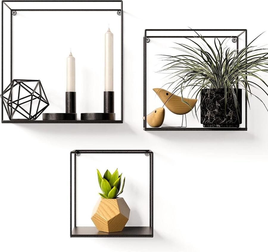 Industrieel Wandrek Metaal Decoratieve Wandkastjes Set van 3 Zwart Metaal