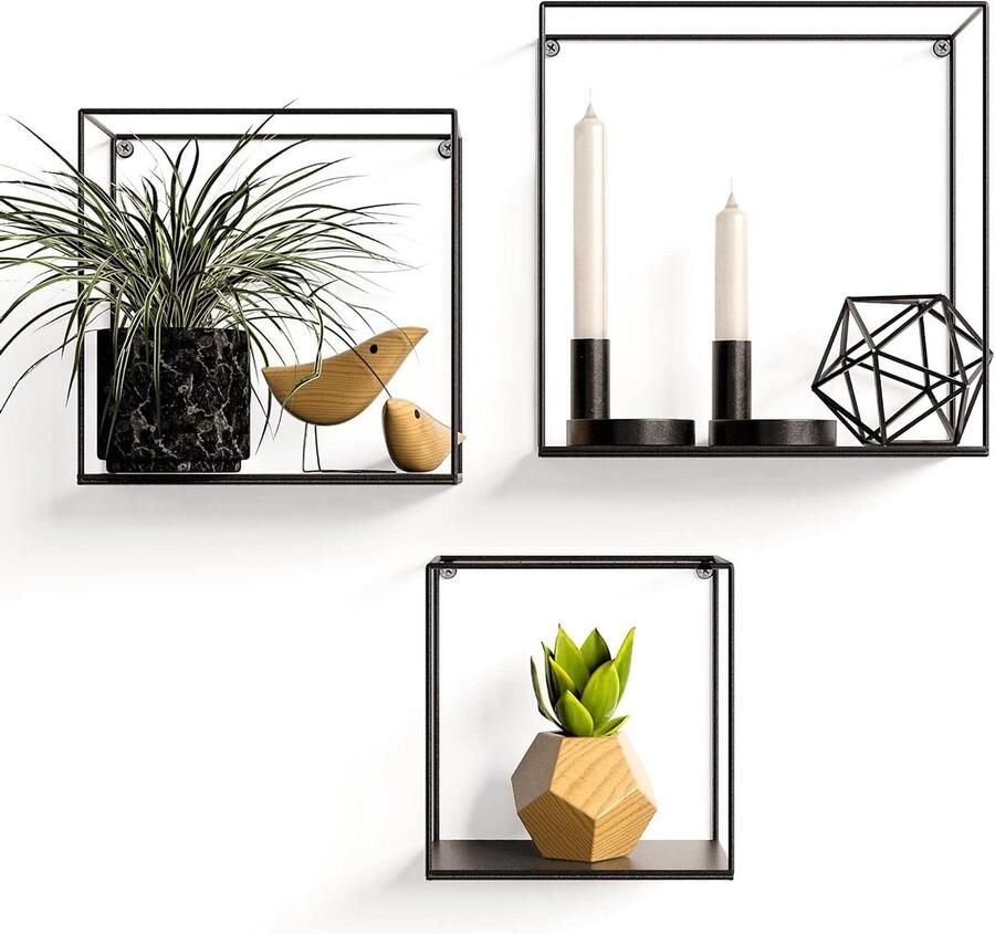 Industrieel Wandrek Metaal decoratief set van 3 zwart metaal