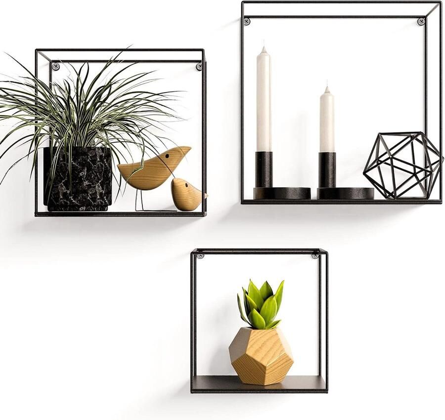 Industrieel Wandrek Metaal Wanddecoratie Set van 3 Zwart Formaten