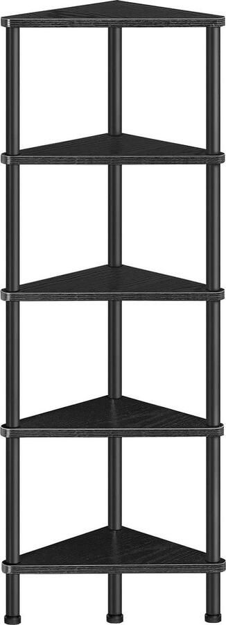 Industriële 5-laags hoekplank Wandhoek boekenplank met metalen frame Hoekplank standaard display plant bloem Boekenkast voor kleine ruimtes slaapkamer woonkamer Zwart BK33CJ01