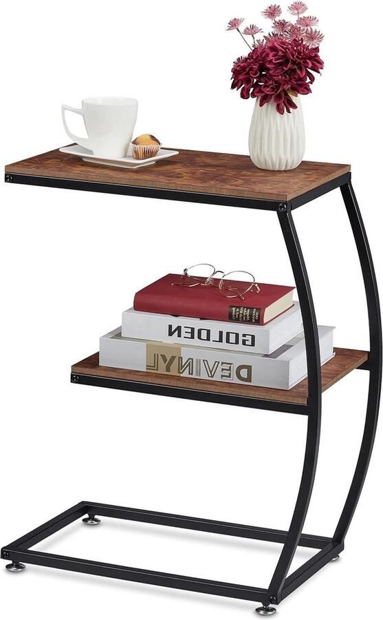 Industriële Bijzettafel 2 etages Hout en Metaal 57 5x47 5x25 cm Bruin